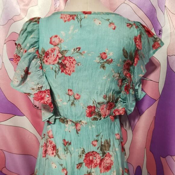 Cecil McBee Maxi Dress Size Small Floral Green Rose Gyaru Y2K Harajuku Kawaii S - Picture 7 of 13